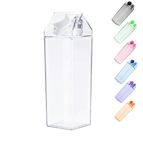 34oz Clear Leakproof Milk Carton Water Bottle - Portable Drinkware for Outdoor & Camping