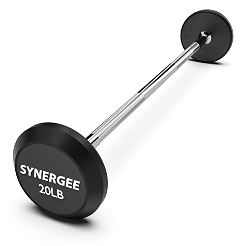 Synergee Fixed 20lb Straight Steel Barbell - Pre-Weighted Gym Bar for Strength Training