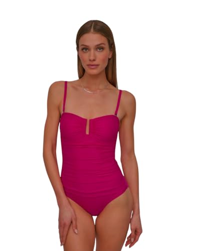 DKNY Women's U-Wire Bandeau One Piece Swimsuit with Tummy Control - Medium, Wildberry