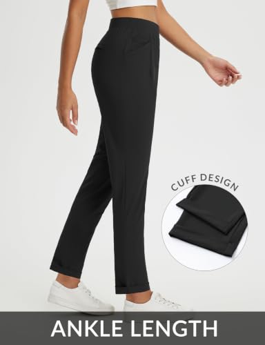 Baleaf Women's Petite Travel Stretchy Work Pants with Zip Pockets - Medium / 27'' Black