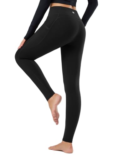 Fleece Lined Women's Thermal Leggings with Large Pockets - Black & Blue, Size Large