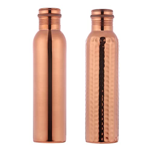 Pure Copper Water Bottles Set of 2 1000ML Unlined Lacquer-Free Ayurveda
