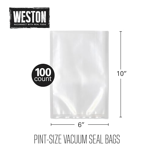 Weston 6x10 Pint Vacuum Sealer Bags - 100 Count, Clear, Food Storage