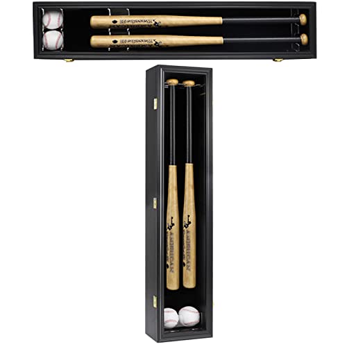 HOROW Double Black Baseball Bat Display Case Wall Mount with UV-Proof Acrylic & Lock