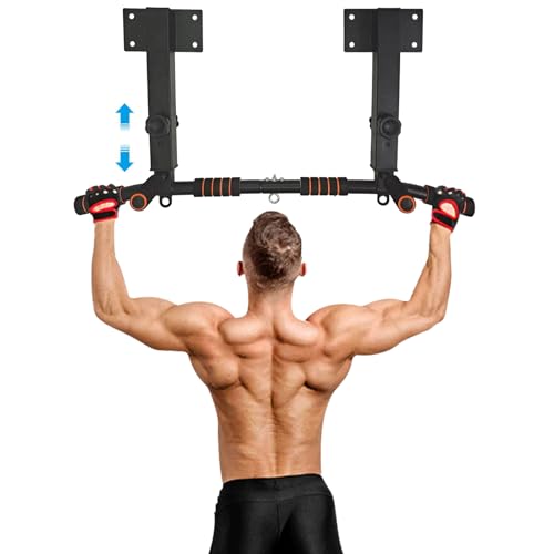 BESTHLS Joist Mount Wall Mounted Pull Up Bar & Dip Station Heavy Duty Indoor Gym Equipment Support 440 lbs