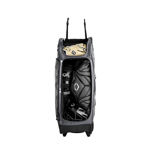 EvoShield Takeover Wheeled Bag Charcoal - Large Sports Gear Duffel with Custom Panel