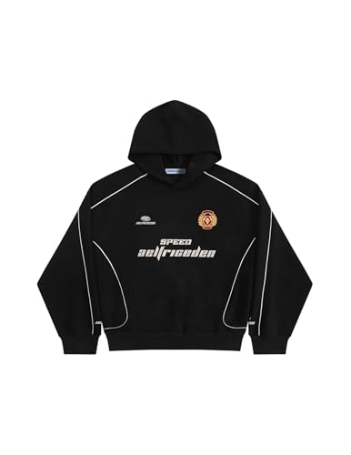 Unisex Oversized Y2K Applique Hoodie - Medium Black