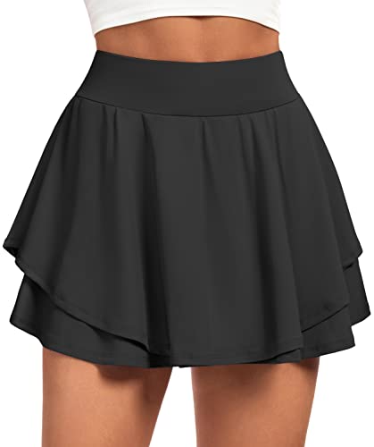 IUGA Tennis Skirt Pleated Skorts for Women with Pockets - Large Black