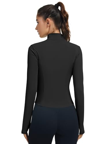 Women's Cropped Athletic Jacket Long Sleeve Workout Top Black Small