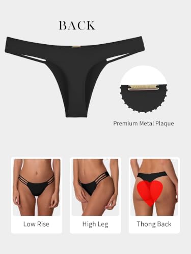 RELLECIGA Low Waisted Thong Bikini Bottoms Medium Black - Swimwear for Women
