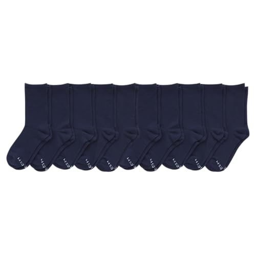 Hanes Girls' Uniform Crew Socks - Large Navy 10-Pairs