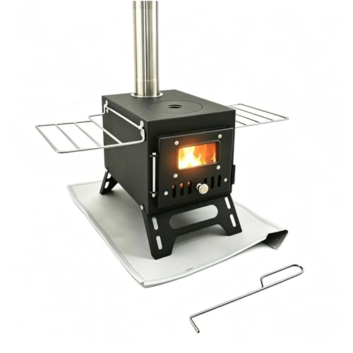 Steladomus Portable Camping Wood Stove with Fire Mat & Chimney Pipes – Compact Tent Heater Kit for Backpacking, RV, Ice Fishing