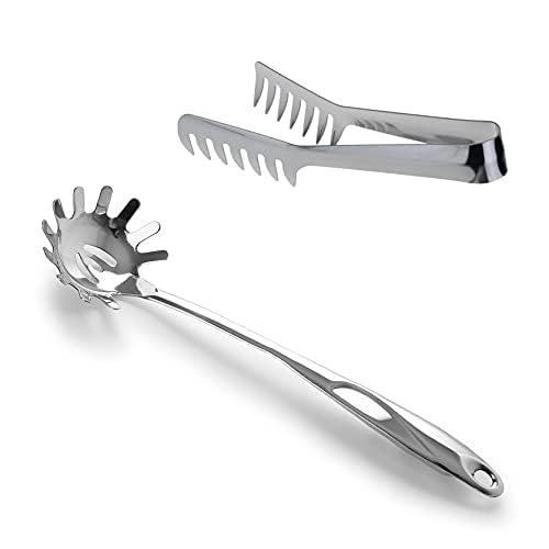 HornTide Stainless Steel Pasta Tongs Set with Spaghetti Claw - Pasta Tong Spoon Variation