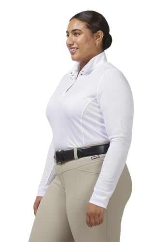 Women's Encore Long Sleeve Show Shirt - Lightweight Equestrian Competition Top, X-Small White / Bit of Luck