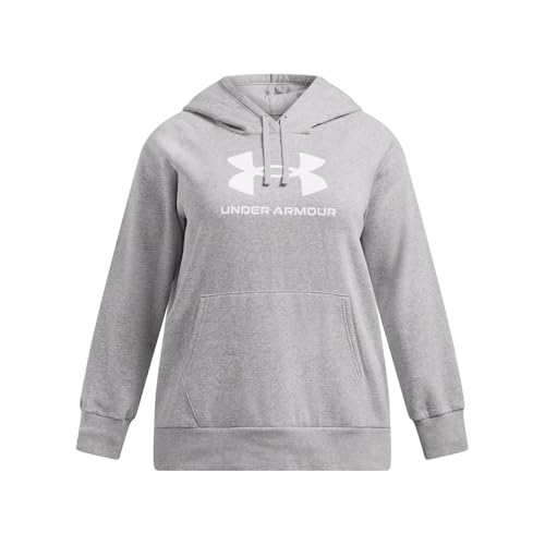 Under Armour Women's Rival Fleece Hoodie Medium Light Gray White Logo