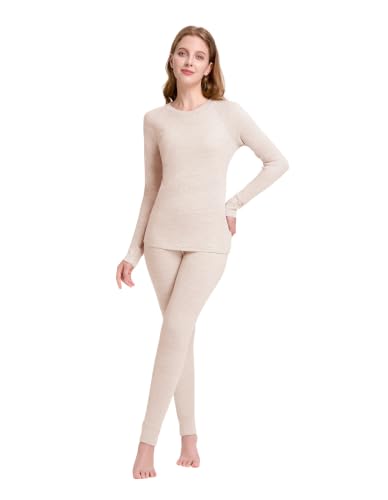 Women’s Merino Wool Thermal Base Layer Set - Medium 260 Oatmeal | Woolcano