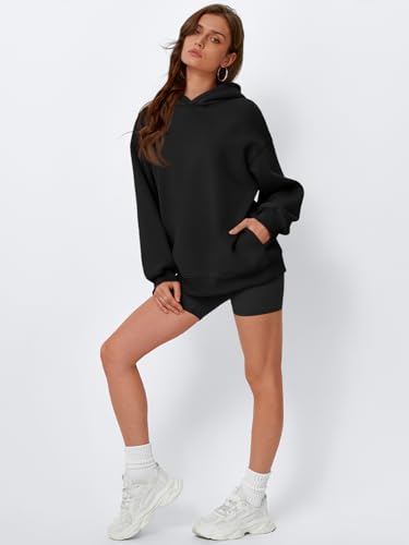 EFAN Women's Oversized Hoodies Small Black Comfort Sweatshirt Cute Outfit