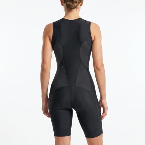 Women's Triathlon Suit - Sleeveless Padded Half-Zip Trisuit, Medium, Black