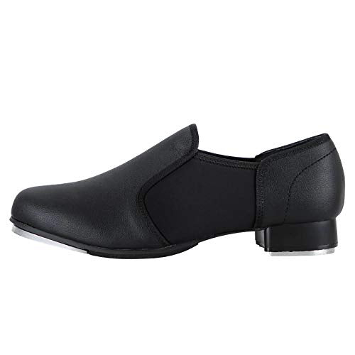 Unisex PU Leather Dance Slip-On Shoes for Women and Men - Black, 8 Women / 7 Men