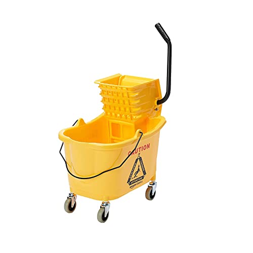 35-Quart Commercial Mop Bucket with Side-Press Wringer on Wheels - Yellow