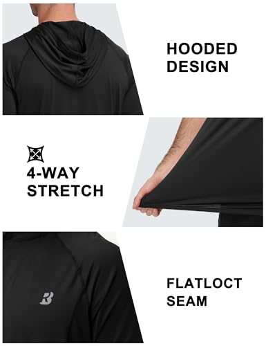 Roadbox Men's Short Sleeve Hoodie X-Large Black - Lightweight Workout T-Shirt