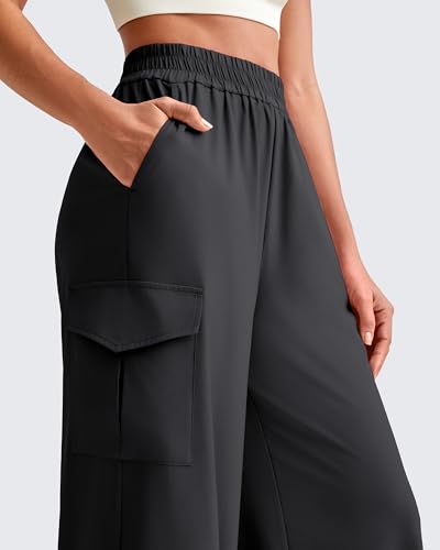 Women’s Lightweight Wide Leg Summer Pants - Black, Small, 5'2"-5'4.5" | Elastic Waist