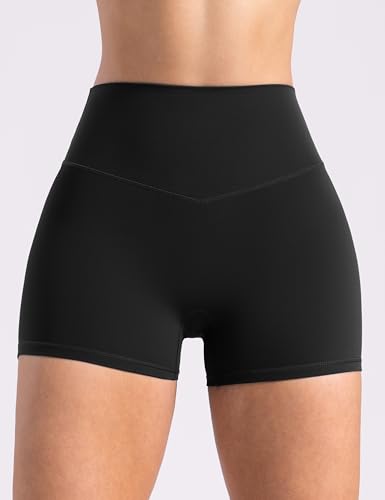 Women's Biker Shorts Workout Hidden Scrunch - 4 Inch Medium Black