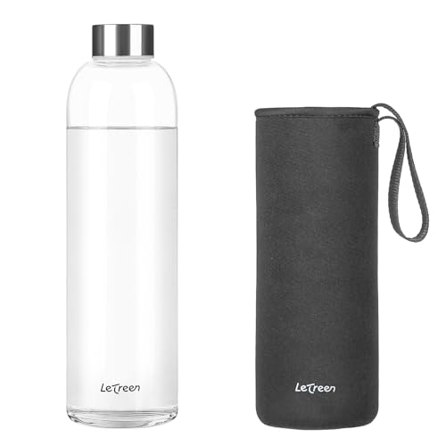 Glass Water Bottle 32oz Borosilicate with Sleeve Dark Gray - Reusable Leakproof