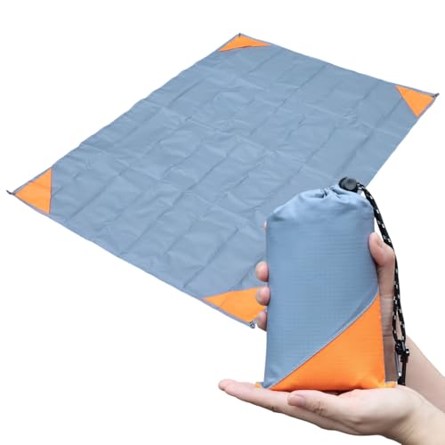 Pocket Picnic Blanket Grey/Orange 55x79 Inch Lightweight Waterproof Tarp