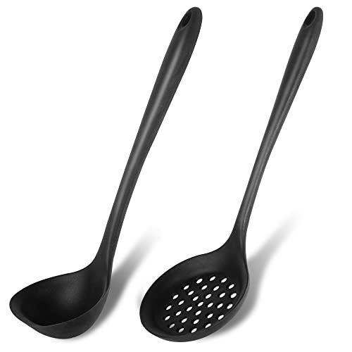 Silicone Soup Ladle Set of 2 Nonstick Slotted Cooking Spoons Heat-Resistant Kitchen Utensils