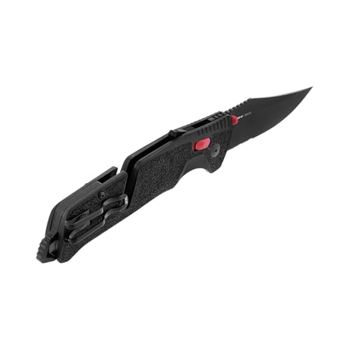 SOG Trident AT Folding Knife Black/Red - Partially Serrated, Cryo D2 Steel, Ambidextrous Lock, Emergency & Tactical Use