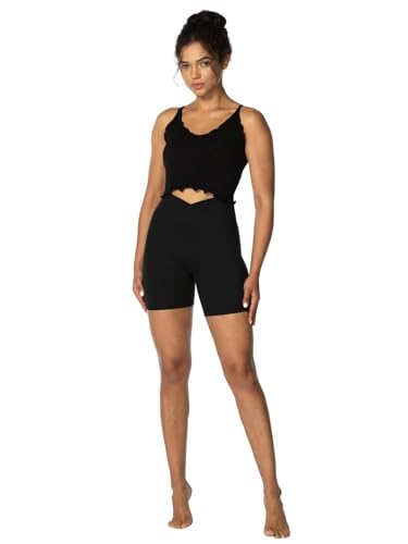 Sunzel Women's High Waist Crossover Biker Shorts - 6-Inch Inseam, Medium, Black