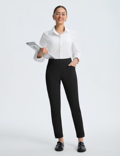 Baleaf Women's Petite Travel Stretchy Work Pants with Zip Pockets - Medium / 27'' Black