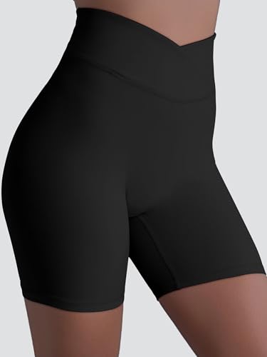 Sunzel Women's High Waist Crossover Butt Lifting Biker Shorts - 6" Inseam, Medium, Black