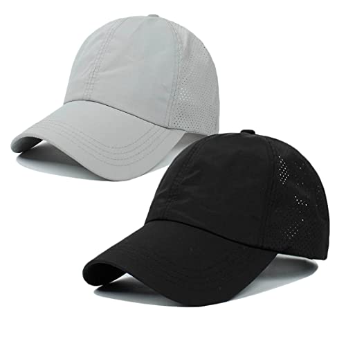 Cross Hat Womens Baseball Cap with Ponytail Hole - 2 Pack Grey & Black - One Size