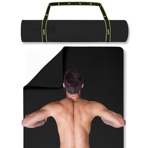 Extra Wide Yoga Mat 72 x 36 Inches Non Slip Cushion for Yoga & Pilates - Black + Extra Cushion (1/2 Inch Thick) with Strap