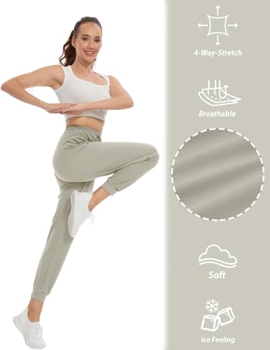 Women's Khaki Joggers with Zipper Pockets - Medium, 34-Inch Inseam, Lightweight Lounge & Workout Pants