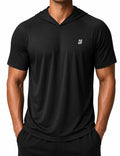 Roadbox Men's Short Sleeve Hoodie X-Large Black - Lightweight Workout T-Shirt