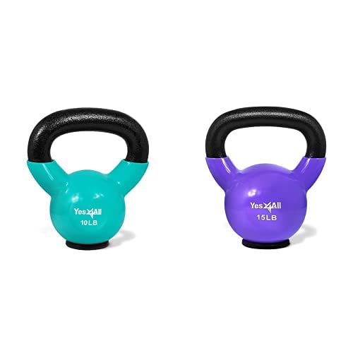 Yes4All Vinyl Coated Kettlebell With Protective Rubber Base, Set of Weight - 10, 15lbs