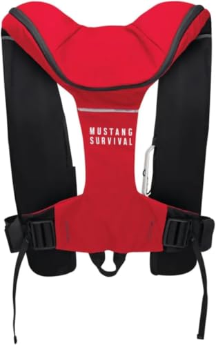 Inflatable Life Jacket with 42 lbs Buoyancy - USCG Approved, Red/Black