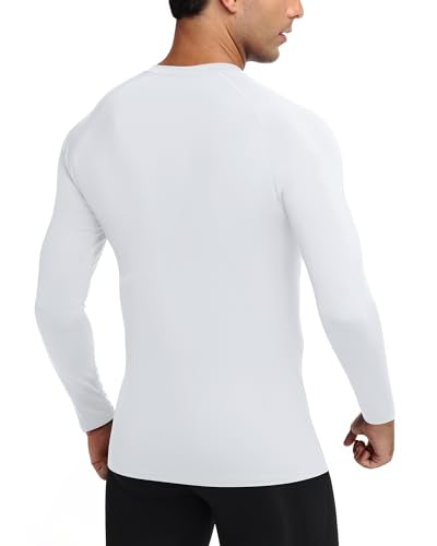 Men's Compression Shirt Long Sleeve Quick Dry Athletic Workout Gym T-Shirt SPF Running Top Base Layer - Medium White