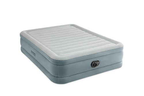 Intex Queen Dura-Beam Inflatable Air Mattress with Built-In Pump, 18in, 600lb Capacity