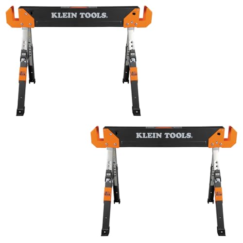 Adjustable Legs Folding Saw Horse Set - 2 Pack Heavy-Duty Support