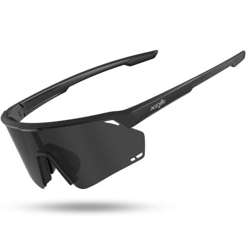 AGEYOU Polarized Sports Sunglasses Men Women Black Frame Gray Lens