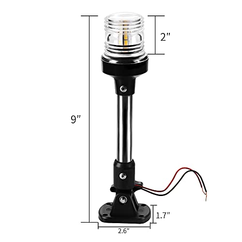 Boat Stern Light 9 Inch White LED Anchor Light for Marine Safety - Bimini Top Lights