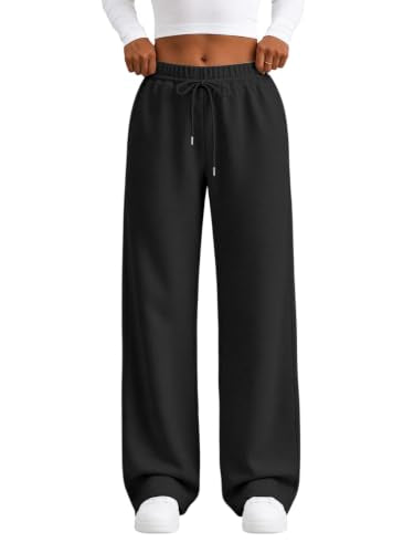JEKAOYI Women's High Waisted Wide Leg Sweatpants Large Black Casual Lounge Pants