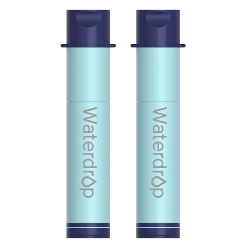 Waterdrop Portable Water Filter Straw - Light Blue, 2-Pack for Camping & Hiking