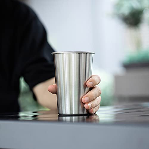 16 Pack 16oz Stainless Steel Pint Cups - Unbreakable, Stackable Drinking Glasses