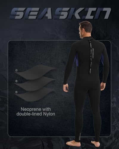 Men's Full Wetsuit 3mm Dive Suit with Back Zip - Black Blue XL