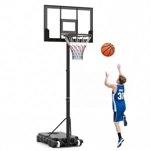 Olakids Black Outdoor Adjustable Basketball Hoop 3.3-7FT with Wheels